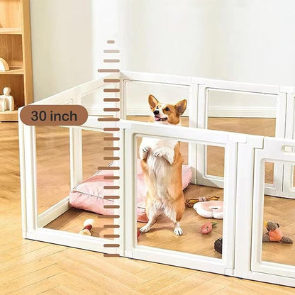 Clear Acrylic Dog Playpen Transparent Dog Playpen Indoor, Easy Assemble Clear Pet Pen for Puppy Bunny Cat Pig, Sturdy &amp; Easy Cleaning Plastic Dog Puppy Fence (30" H, 12PCS)