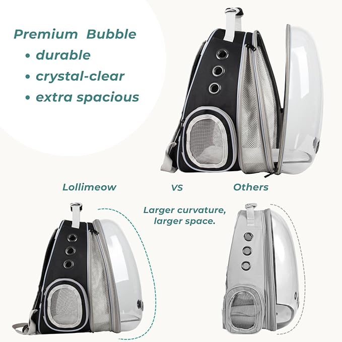 Lollimeow Cat Carrier Backpack, Bubble Expandable Backpack Carrier, Pets and Small Dogs,Airline-Approved, Designed for Travel, Hiking, Walking &amp; Outdoor Use (Front Expandable-Black)