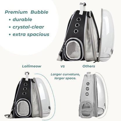 Lollimeow Cat Carrier Backpack, Bubble Expandable Backpack Carrier, Pets and Small Dogs,Airline-Approved, Designed for Travel, Hiking, Walking &amp; Outdoor Use (Front Expandable-Black)