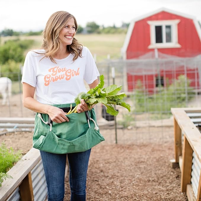 Roo Gardening Apron with Pockets &amp; Harvesting, Picking Pouch - Adjustable, Water-resistant, Washable Canvas Cotton