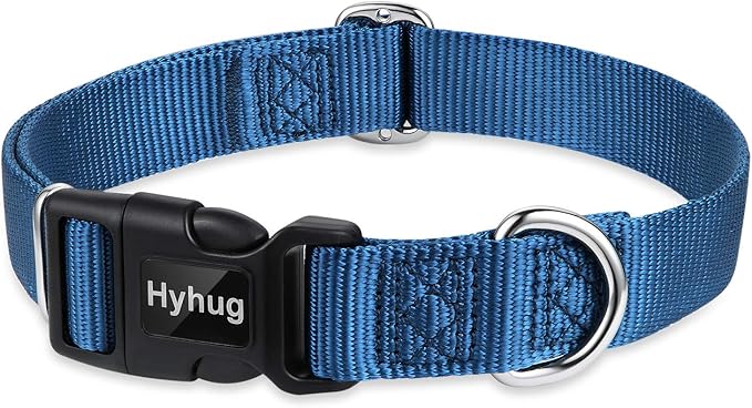 Hyhug Dog Collar for Large Dogs, Heavy Duty, Blue | Quick Release Nylon Buckle Collar, Adjustable &amp; Durable Pet Supplies for Boy &amp; Girl Dogs(Large, Classic Blue)
