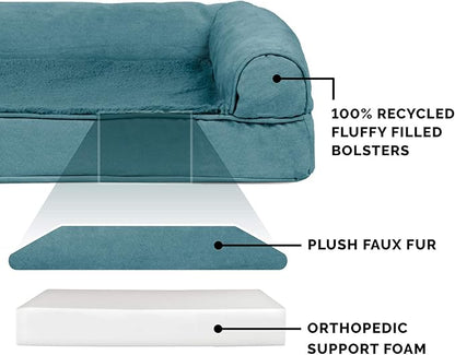 Furhaven Orthopedic Dog Bed for Large Dogs w/ Removable Bolsters &amp; Washable Cover, For Dogs Up to 125 lbs - Plush &amp; Suede Sofa, Jumbo Plus/XXL