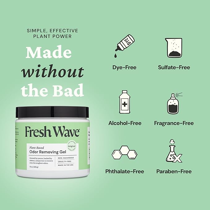 Fresh Wave Odor Removing Gel, 15 oz. - Odor Absorbers for Home, Safer Odor Relief, Natural Plant-Based Odor Eliminator, Every 15 oz. lasts 30-60 Days, For Cooking, Trash &amp; Pets