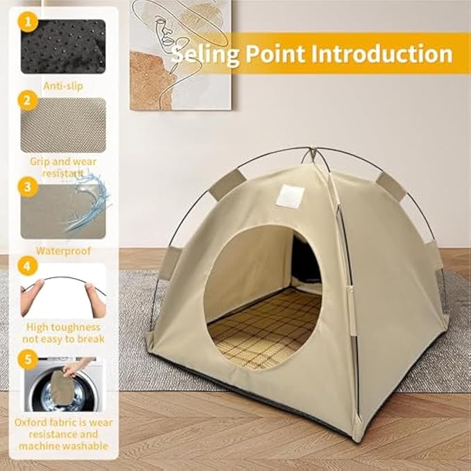 BreezyDen Pop-Up Pet Tent – Portable Indoor/Outdoor Cat Tent, Waterproof Pet Hideaway for Cats &amp; Small Dogs with Mesh Window, Anti-Slip Base &amp; Washable Design (Dark Gray, L (15 catties Kitten))