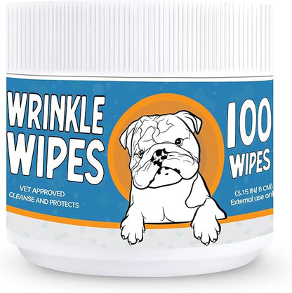 Bulldog Wrinkle Wipes for Dogs – Deodorizing &amp; Soothing with Honeysuckle Extract – Non-Irritating, Cleans Wrinkles, Folds, Paws &amp; Tail Pockets – for Bulldogs, Pugs &amp; Frenchies (100 Count)