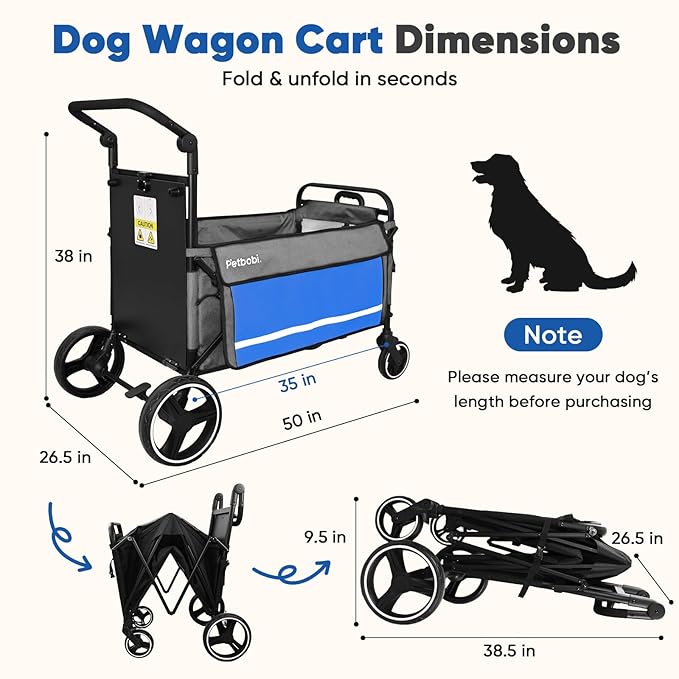 Petbobi Dog Wagon Stroller for Large &amp; Medium Dogs - 2-in-1 Push-Pull Pet Stroller with Ramp, Foldable All Terrain Wagon Cart, One-Step Brake, Suitable for Outdoor Walks &amp; Camping, Blue