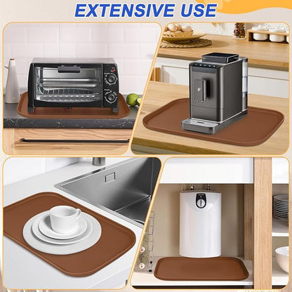 Silicone Pet Feeding Mat with Raised Edge for Food and Water, Dog Bowl Mats, Cat Bowls Placemat with High Lip for Floor Waterproof, Rubber Tray for Cats and Dogs 22 x 14 x0.8 Brown