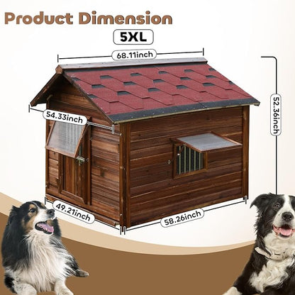 Dog House Outdoor for Large Breed Dogs with Removable Floor&amp;Roof,Warm Big Dog Houses for Medium Dogs,Heavy Duty Indoor Pet House,5XL-68.11"(D) X 54.33"(W) X 58.27 "(H)