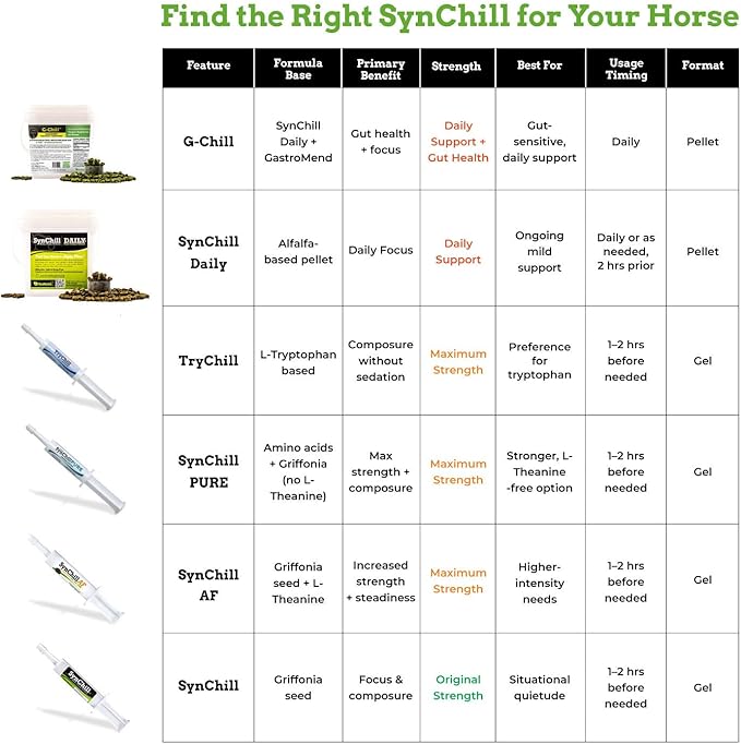 SynChill Oral Horse Calming Gel, 100% Natural &amp; Nutritional Supplement, Lab Proven Results, Designed for Focus &amp; Performance, Approved by Olympic Professionals &amp; Veterinarians, Made in USA - 3-Pack