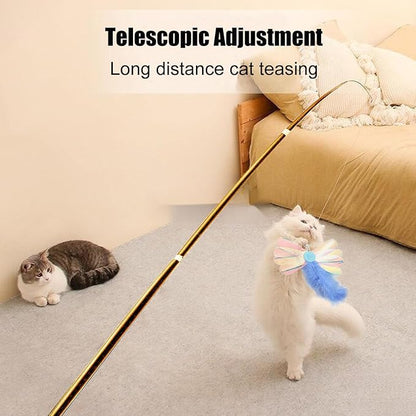 Interactive Cat Wand Toys Set, 2PCS Cat Teaser with 6 Replacement Birds, Feathers &amp; Bells for Indoor Play