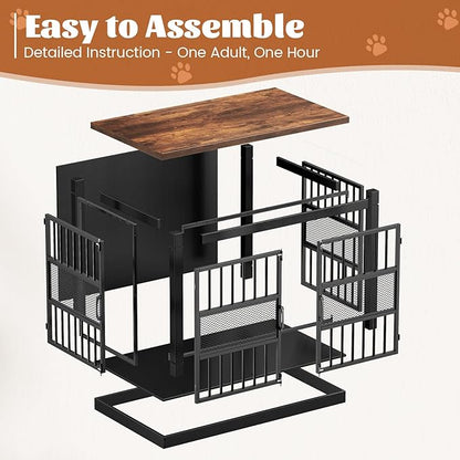 VOPEAK 40" Dog Crate Furniture, Chew Resistant Dog Crate for Dogs, Heavy Duty Dog Crates Dog Kennel Cage Indoor with Double Doors, End Table for Bedroom Living Room, Black