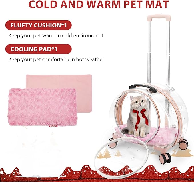 Transparent &amp; Fully Breathable Hard cat Carrier with Rolling Wheels for Dogs, Cats, Multiple Carrying Options, Perfect for Traveling/Taking a Walk