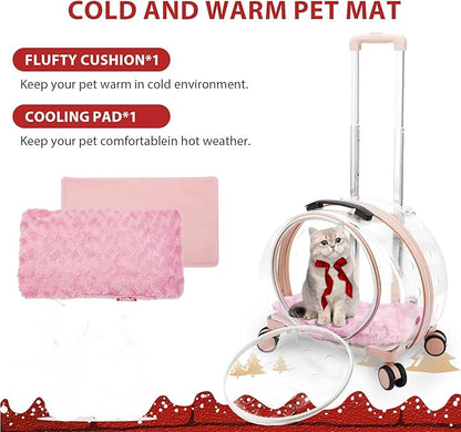 Transparent &amp; Fully Breathable Hard cat Carrier with Rolling Wheels for Dogs, Cats, Multiple Carrying Options, Perfect for Traveling/Taking a Walk