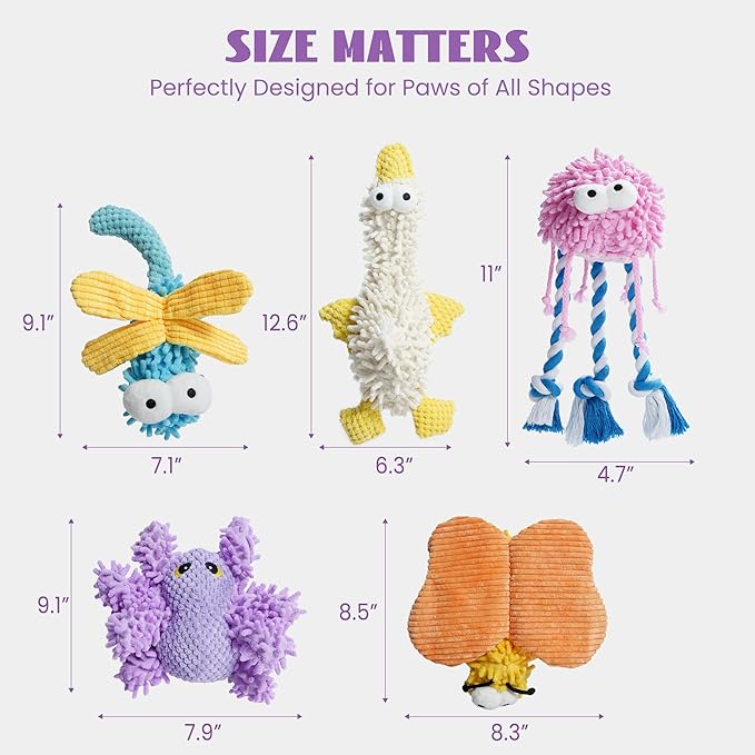 Nocciola Small Medium Large Dog Toys, Cute Soft Squeaky Crinkle Plush Stuffed Durable Pet Teething Animal Chew Toys for Small to Large Breed, Cognitive Stimuting Boredom Puppy Busy Birthdays Gifts