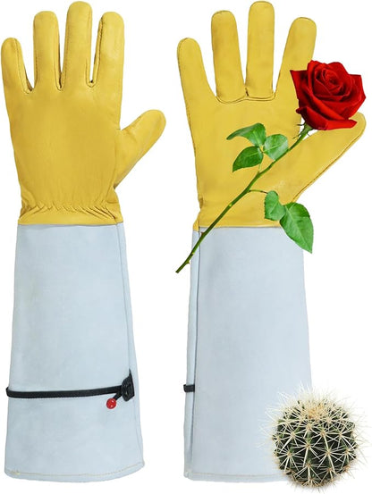 HANDLANDY Rose Gloves for Men &amp; Women, Long Leather Gardening Gloves Thorn Proof, Best Garden Gifts &amp; Tools for Gardener (Yellow-beige, X-Large (Pack of 1))