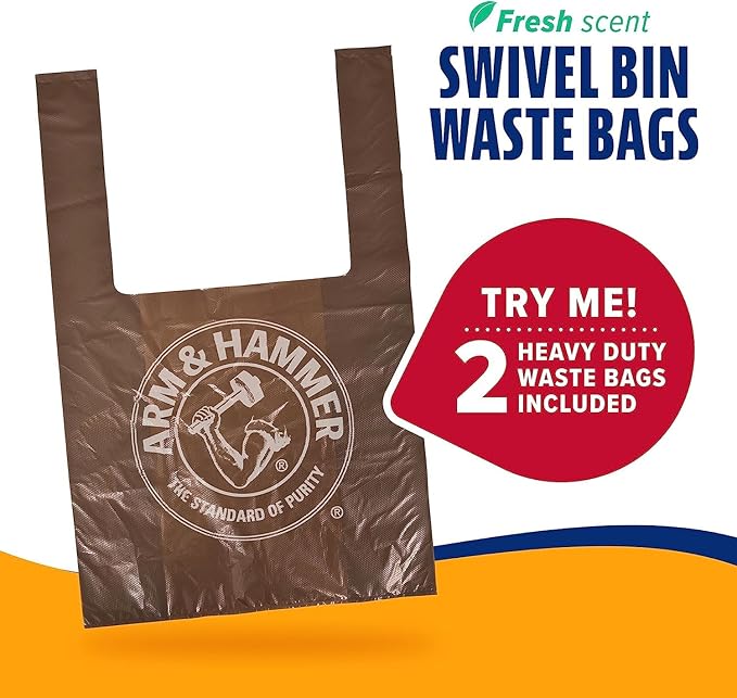 Arm &amp; Hammer Dog Pooper Scooper Swivel Bin &amp; Rake, Poop Scoop for Dogs, Black (2 Heavy Duty Scented Waste Bags Included)