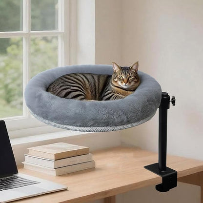 Cat Desk Bed with Summer Colling Mat, 360° Rotating &amp; Height Adjustable Indoor Cat Nest, Large Desktop Cats Perch for Home Offcice Space Saving, Supports Up to 40 lbs, Machine Washable Removable Cover