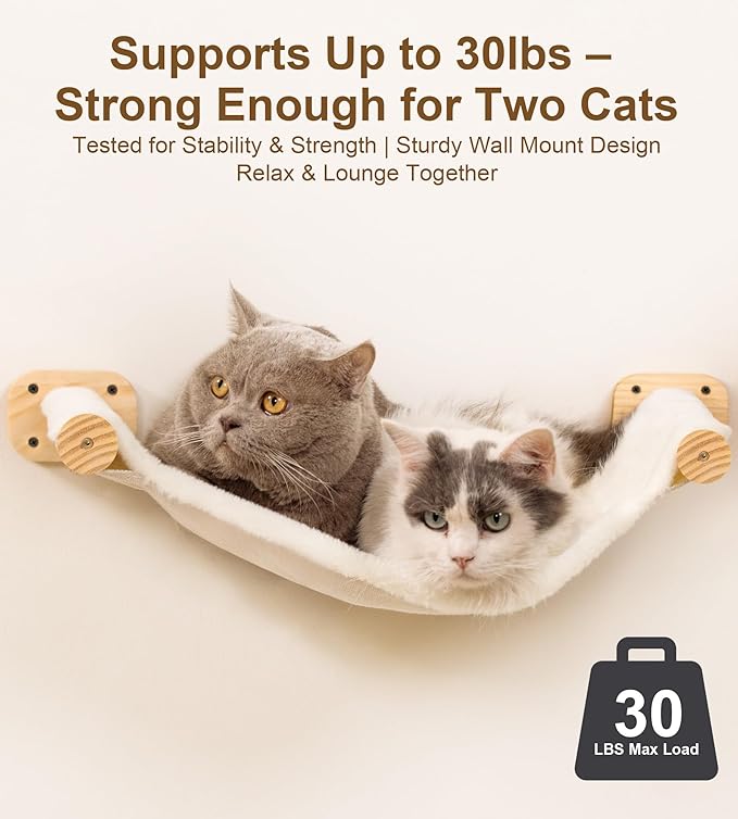 Cat Wall Hammock Shelves, Dual-Sided Cat Bed with Canvas &amp; Plush Fabric, Wall Mounted Shelf for Large Cats, Space-Saving Perch for Lounging &amp; Napping