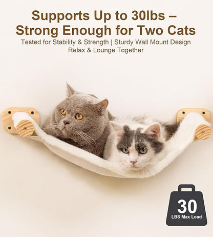 Cat Wall Hammock Shelves, Dual-Sided Cat Bed with Canvas &amp; Plush Fabric, Wall Mounted Shelf for Large Cats, Space-Saving Perch for Lounging &amp; Napping
