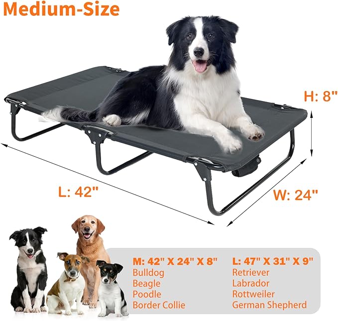Elevated Dog Bed for Large Pet with No-Slip Feet, Foldable Portable Washable Raised Bed for Indoor&amp;Outdoor Camping Dog Cot, with Cooling Waterproof Breathable Mesh (Medium, Black-Textilene)