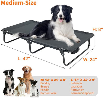 Elevated Dog Bed for Large Pet with No-Slip Feet, Foldable Portable Washable Raised Bed for Indoor&amp;Outdoor Camping Dog Cot, with Cooling Waterproof Breathable Mesh (Medium, Black-Textilene)
