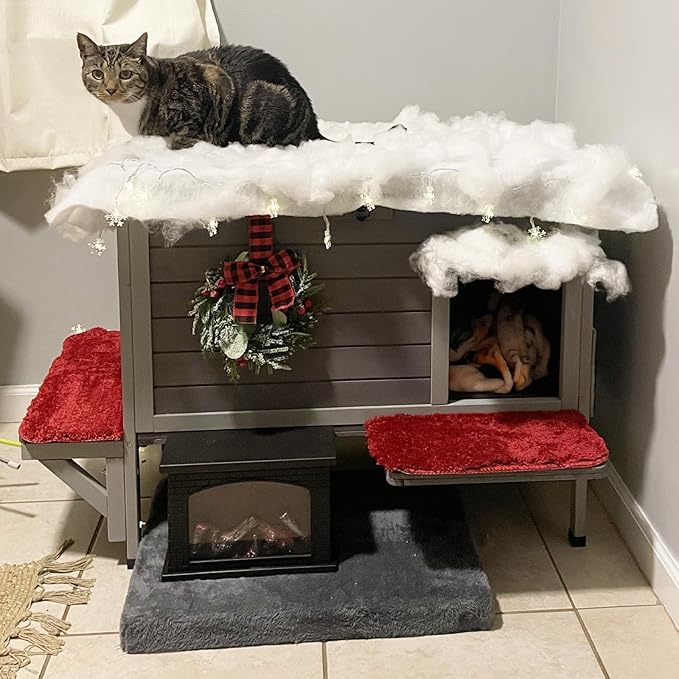 GUTINNEEN Insulated Outdoor Cat House with Triple-Layer Design - Weatherproof Cat Shelter with All-Round Insulated Foam Liner, Elevated Base &amp; Escape Doors for Feral/Stray Cats (Winter-Ready)