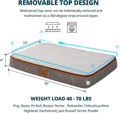 Memory Foam Large Dog Bed - 4” Thick Orthopedic Beds for Large Dogs - Waterproof Dog Bed with Removable Washable Cover &amp; Wrap-Around Zipper - Ultimate Comfort and Easy Maintenance