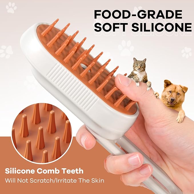 Cat Steam Brush for Shedding, 4 in 1 Rechargeable Steam Brush for Cats and Dogs, Anti-Static, Massage, Cleaning, Shedding &amp; Combing All In One!