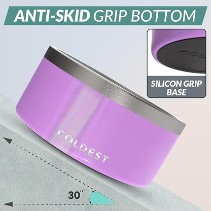 Coldest Dog Bowl - Anti Rust Metal, Non Slip, 3 Layers Insulated Stainless Steel Dog Bowls - Spill Proof &amp; Heavy Duty - Water Bowl for Dogs, Cats, Dish Washer Safe (200 oz, Saturns Purple Glitter)