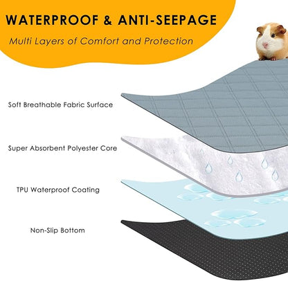 2 Pack Guinea Pig Cage Liners for C&amp;C 2x3 Habitat Washable Guinea Pig Bedding Super Absorbent | Waterproof | Non Slip| Reusable Guinea Pig Pee Pads for Small Animals Cage - 41.3" x 27.6"
