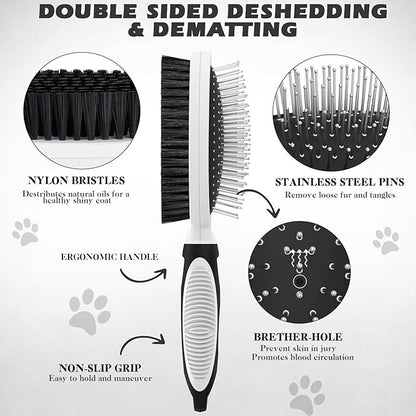 2PCS Pet Grooming Tools - Double-Sided Brush for Shedding and Bathing, Suitable for Short/Long Haired Dogs Cats and Horses, Deshedding Dog Brush, Mane &amp; Tail Combs for Horses - Pet Supplies (White)