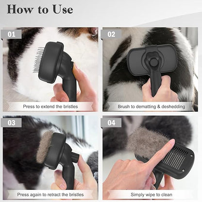 Swihauk Self Cleaning Slicker Brush for Dogs &amp; Cats - Skin Friendly Deshedding and Grooming Brush for Haired Pets, Pet Supplies Accessory, Black