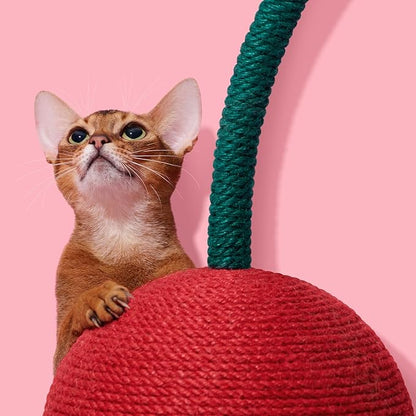 VETRESKA Cherry Cat Scratching Post, 22.64" Tall Cat Scratcher with Sisal Rope Ball, Vertical Cat Scratch Post Claw Scratchers for Indoor Cats, Kitten Supplies