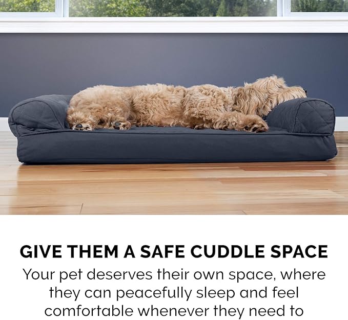 Furhaven Cooling Gel Dog Bed for Large Dogs w/ Removable Bolsters &amp; Washable Cover, For Dogs Up to 95 lbs - Quilted Sofa - Iron Gray, Jumbo/XL
