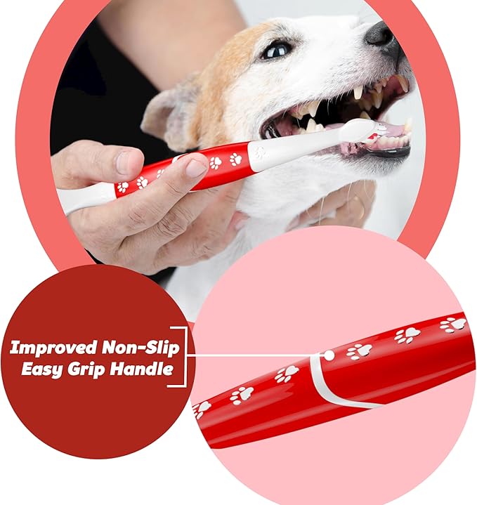 Pet Toothbrush for Dogs, Cats with Soft Bristles - Easy Teeth Cleaning &amp; Dental Care, Non Slip Dual Head Dog Toothbrush