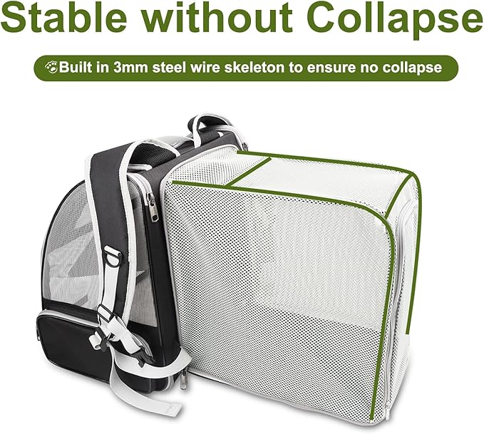 Texsens Cat Backpack - Expandable Pet Carrier for Medium Cats and Small Dogs up to 17 lbs - Breathable, Collapsible &amp; Soft Cat Travel Bag for Outdoor Hiking (Black)