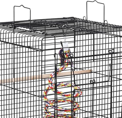 Yaheetech Open Play Top Travel Bird Cage for Conure Sun Parakeet Green Cheek Conure Lovebird Budgie Finch Canary, Small-Size Travel Portable