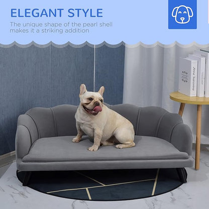 PawHut Velvet Large Dog Couch with Foam Cushion, Soft and Cute Dog Bed with Pearl Design, Dog Sofa for Big and Medium Dogs, Charcoal Gray