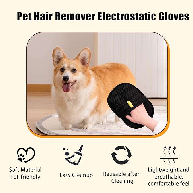 The Magic Brush Pet Hair Remover, Acssart Pet Hair Removal Glove, Electrostatic Pet Grooming Gloves, Efficient Reusable Cat &amp; Dog Hair Remover for Couch, Furniture, Carpet, Curtain (2PCS)