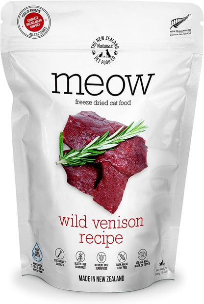 Meow Freeze Dried Cat Food - Wild Venison Recipe, High Protein Treats, Meals &amp; Toppers, Dry Cat Food, 9.9 oz