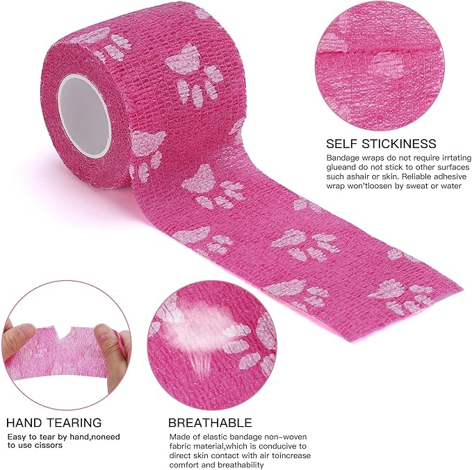 Vet Wrap Self Adhering Bandage Wrap Cohesive Bandage Multi-Function Wrap Tape for Dogs Cats Horses Birds Animals Non-Woven Strong Sports Tape for Wrist Healing Ankle Sprain &amp; Swelling 6 Rolls