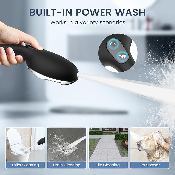 FEELSO Filtered Shower Head with Handheld, High Pressure 7-Spray Showerhead with Filters for Hard Water - Remove Chlorine, Reduce Dry Itchy Skin, Anti-clog Nozzles, Power Wash to Clean Tub, Tile &amp; Pet