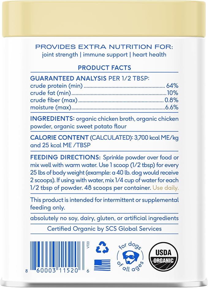 Native Pet Bone Broth for Dogs and Cats - Chicken Bone Broth Powder Dog Food Toppers for Picky Eaters - Provides Extra Nutrition for Joint Strength, Immune Support &amp; Heart Health - 48 Scoops