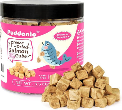 Freeze Dried Cats &amp; Dogs Raw Treats, All Natural Single Ingredient Salmon, High Protein Healthy Pet Training Treats or Food Topper, 3.5 oz