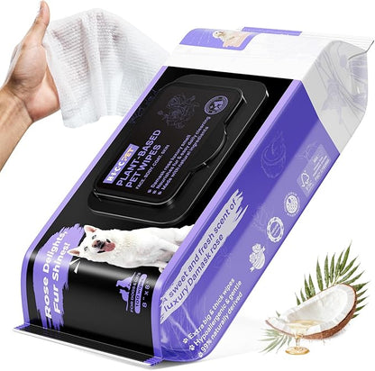 HICC PET Wipes for Dogs and Cats, Vet-Recommended Pets Cleaning Wipes, Deodorizing Hydrating, Nourishes Smoothes Fur, Fermented Coconut Oil Grooming Paws, Body and Butt, Thicken, Rose, 100 Count