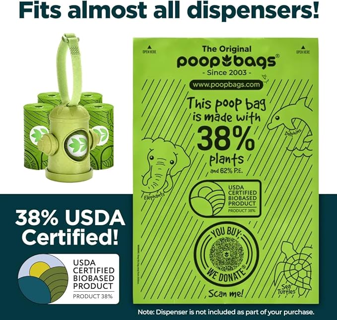 The Original Poop Bags® Dog Poop Bags Rolls – 38% Plant-Based, USDA Certified, Unscented, Leak-Proof &amp; Durable Waste Bags for Dogs, 960 Count