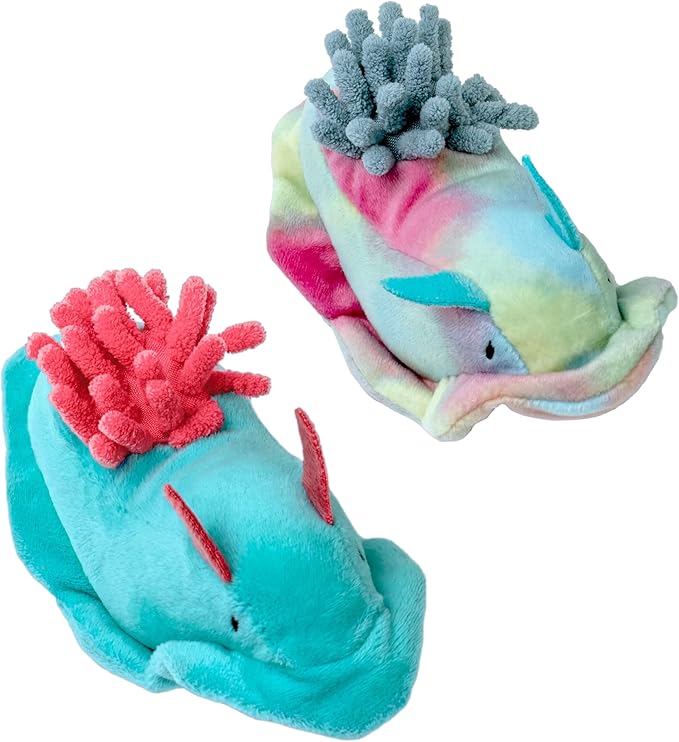 Furhaven 2-Pack Cat Toys w/ 2x Catnip Bags for Indoor Cats, Washable &amp; Durable w/ Refillable Catnip Pocket - Plush Sea Slug Cat Toy Set - Blue/Tie Dye, Set of 2