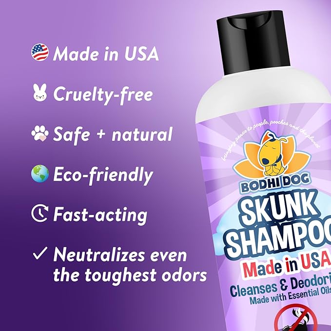 Bodhi Dog Skunk Shampoo - Odor Remover with Essential Oils for Dogs &amp; Cats - Cleans, Deodorizes &amp; Eliminates Skunk Smell - Gentle on Skin &amp; Suitable for Pets of All Sizes - Made in USA (16 Fl Oz)