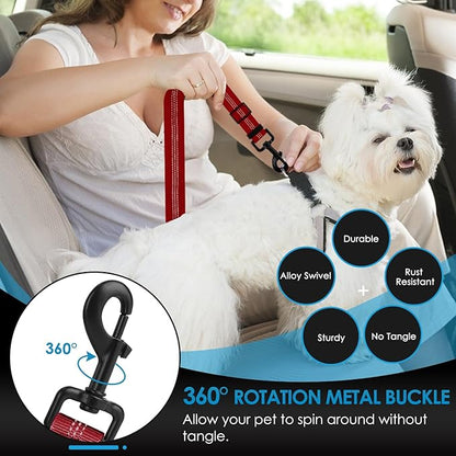 Lukovee Dog Seatbelt Leash for Cars, 2 Pack Pet Safety Seat Belt with Adjustable Buckle &amp; Reflective Bungee, Connect Dog Harness in Vehicle Dogs Restraint Travel Daily Use (Red)