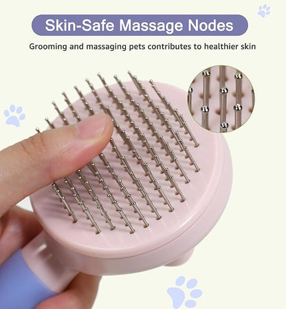 Pet Self-Cleaning Slicker Brush for Dogs &amp; Cats, Deshedding Grooming Comb, Removes Loose Undercoat Hair &amp; Mats, Skin-Friendly Massaging Tool for Long/Short Fur, Large &amp; Small Breeds (Purple)